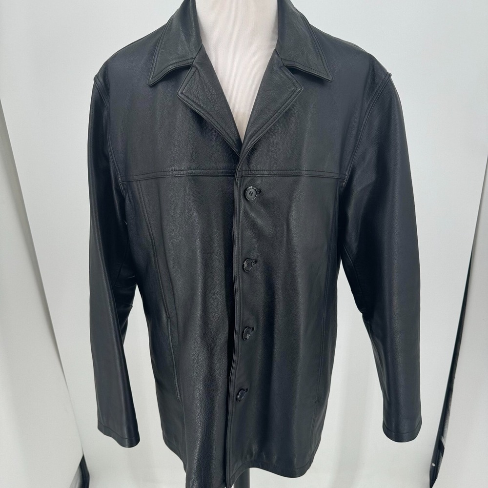 Charles Klein Coat Jacket MENS Black Leather Lined Button Close SIZE LARGE